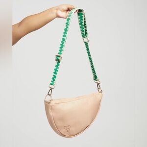 Elegant Cream Shoulder Diaper Bag with Green Strap